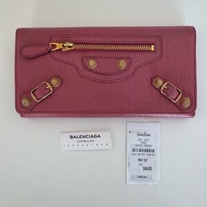 100% AUTH Balenciaga Giant 12 Golden Money Lambskin Wallet Pink